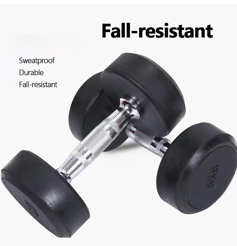 Rubber Coated Cast Iron Dumbbells Gym Strength Training Equipment