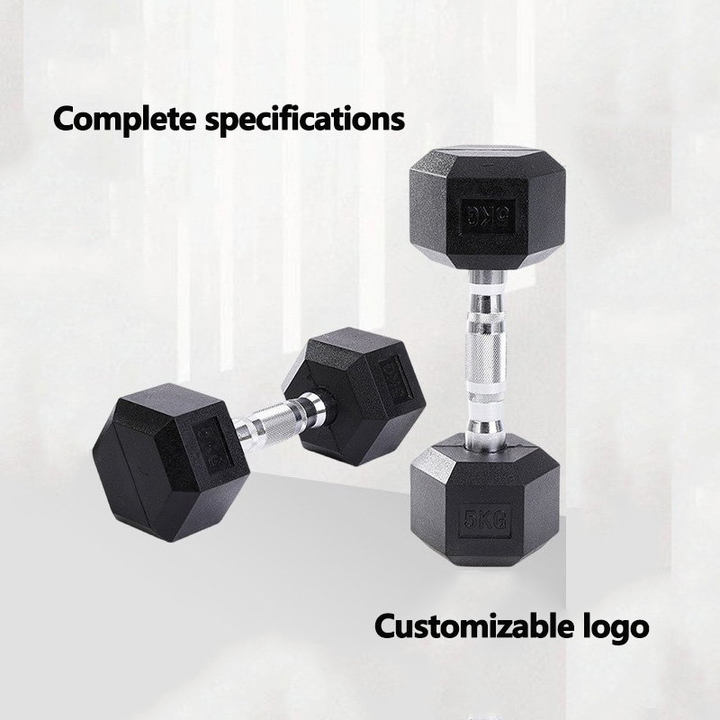 Hexagonal Rubber-Coated Cast Iron Dumbbell